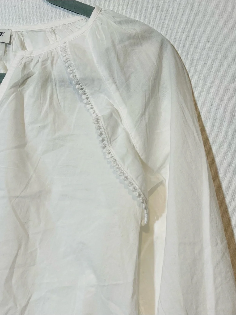 J. Crew White Cotton Split-Neck Peasant Blouse